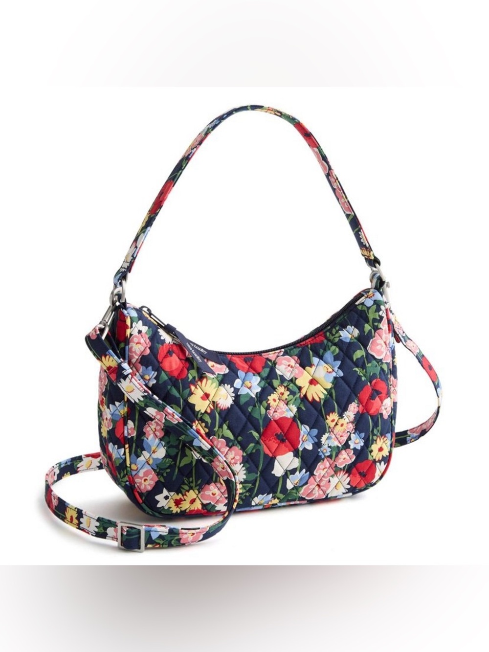Vera Bradley Poppy Meadow Convertible Crescent Crossbody Bag Navy Blue Flower